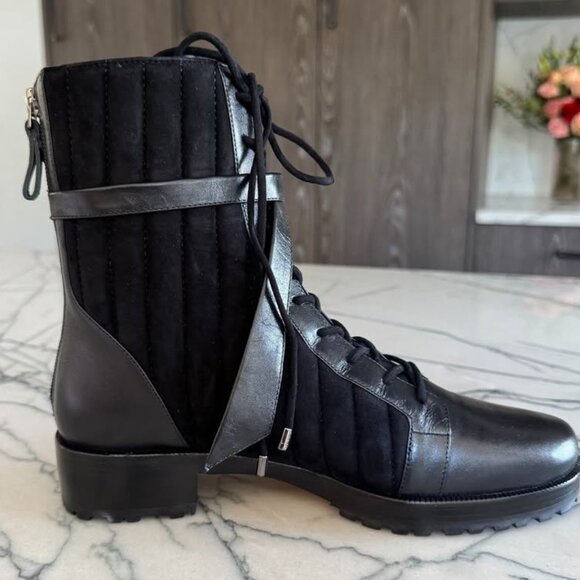 NEW ALEXANDRE BIRMAN Clarita Quilted Suede And Leather Combat Boots - Size 8 - Picture 2 of 8